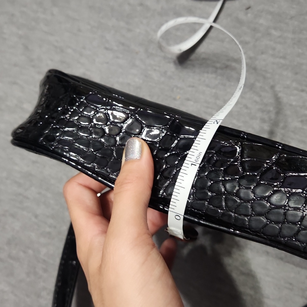 Vintage Y2K Black Faux Patent Leather Snakeskin Mini Clutch Handbag Purse - Picture 10 of 10
